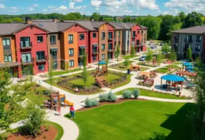 Affordable housing development in Louisville with families and modern amenities