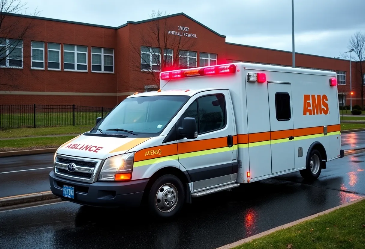 Ambulance outside Atherton High School after crash
