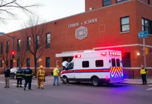 Ambulance crashed into a school building in downtown Louisville