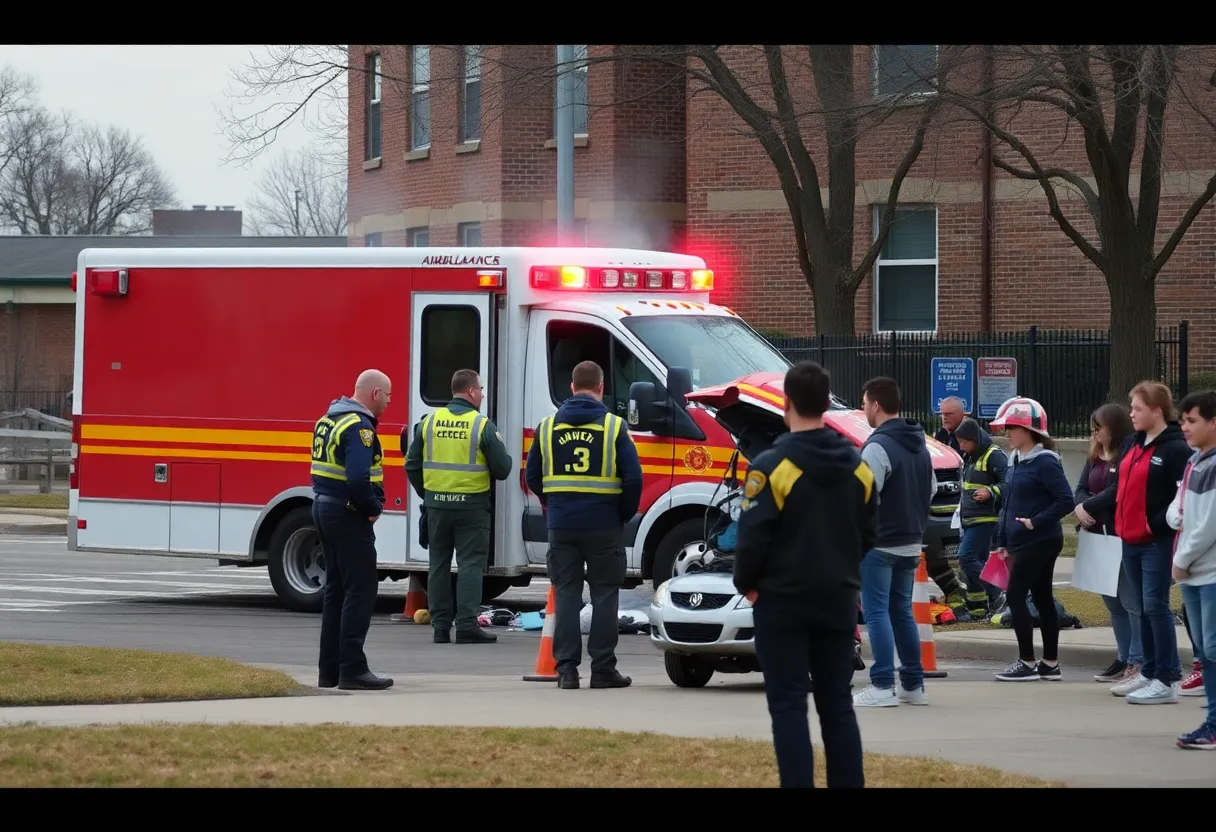 Ambulance crashed into school wall with emergency responders present