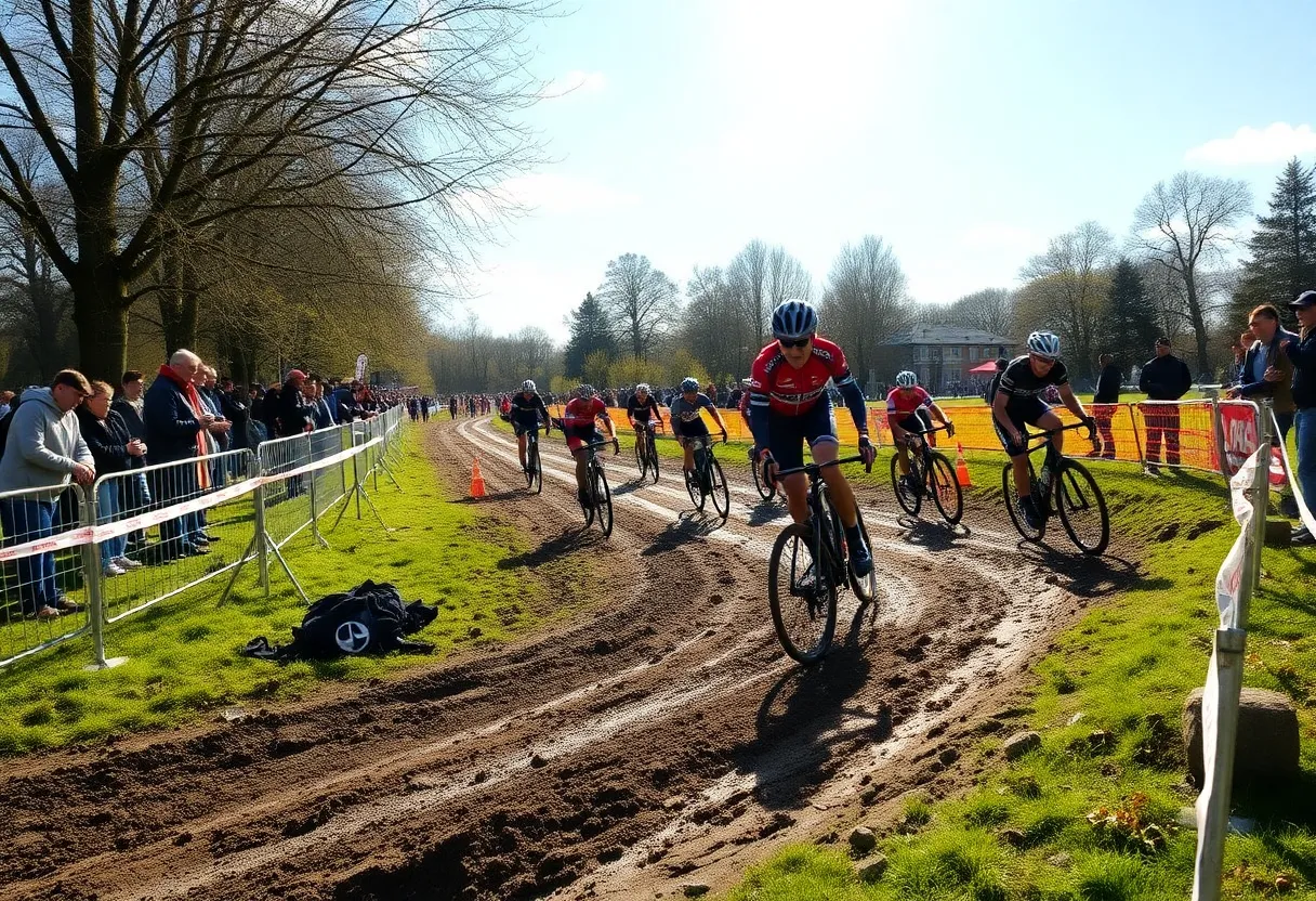 Cyclocross riders competing in muddy terrain at Bandit Cross event