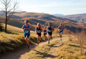 Bellarmine cross country runners competing at Angel Mounds