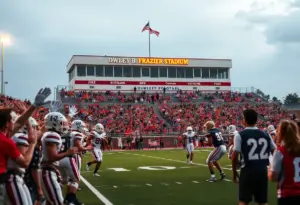 Bellarmine sprint football team playing at Owsley B. Frazier Stadium during Homecoming.