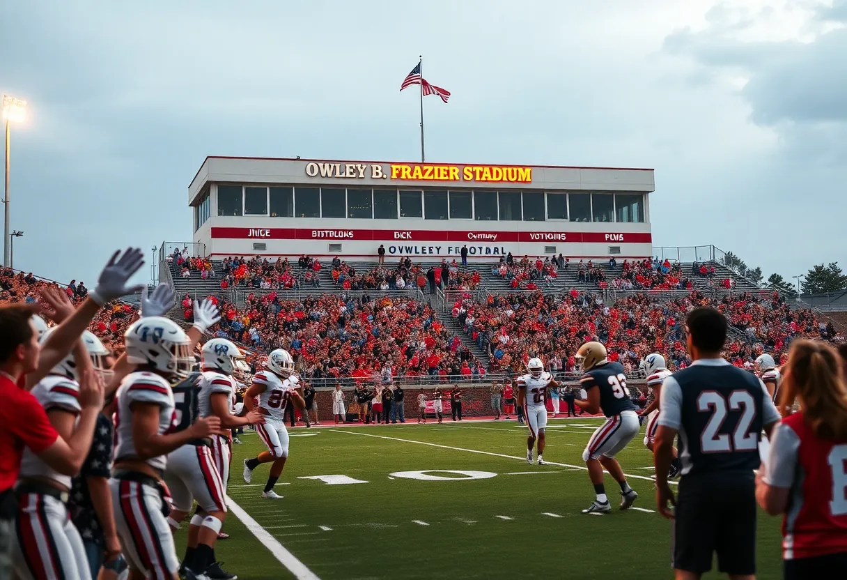Bellarmine sprint football team playing at Owsley B. Frazier Stadium during Homecoming.