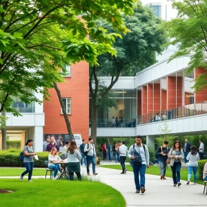 Students at Bellarmine University campus engaged in study and collaboration