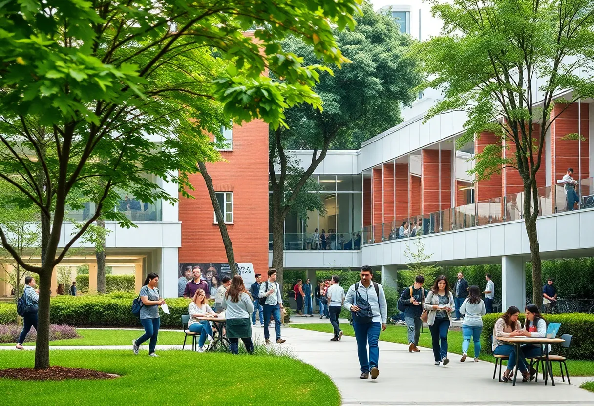 Students at Bellarmine University campus engaged in study and collaboration