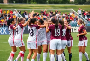 Bellarmine women's soccer team celebrating a match victory
