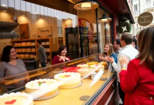 Crowds outside Big Nita’s Cheesecake Shop in Louisville