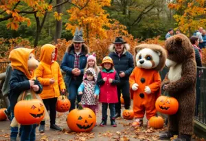 Families enjoying Halloween activities at Boo at the Zoo in Louisville.