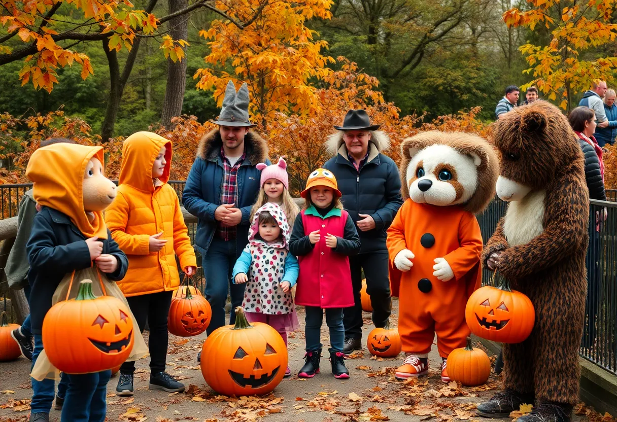 Families enjoying Halloween activities at Boo at the Zoo in Louisville.