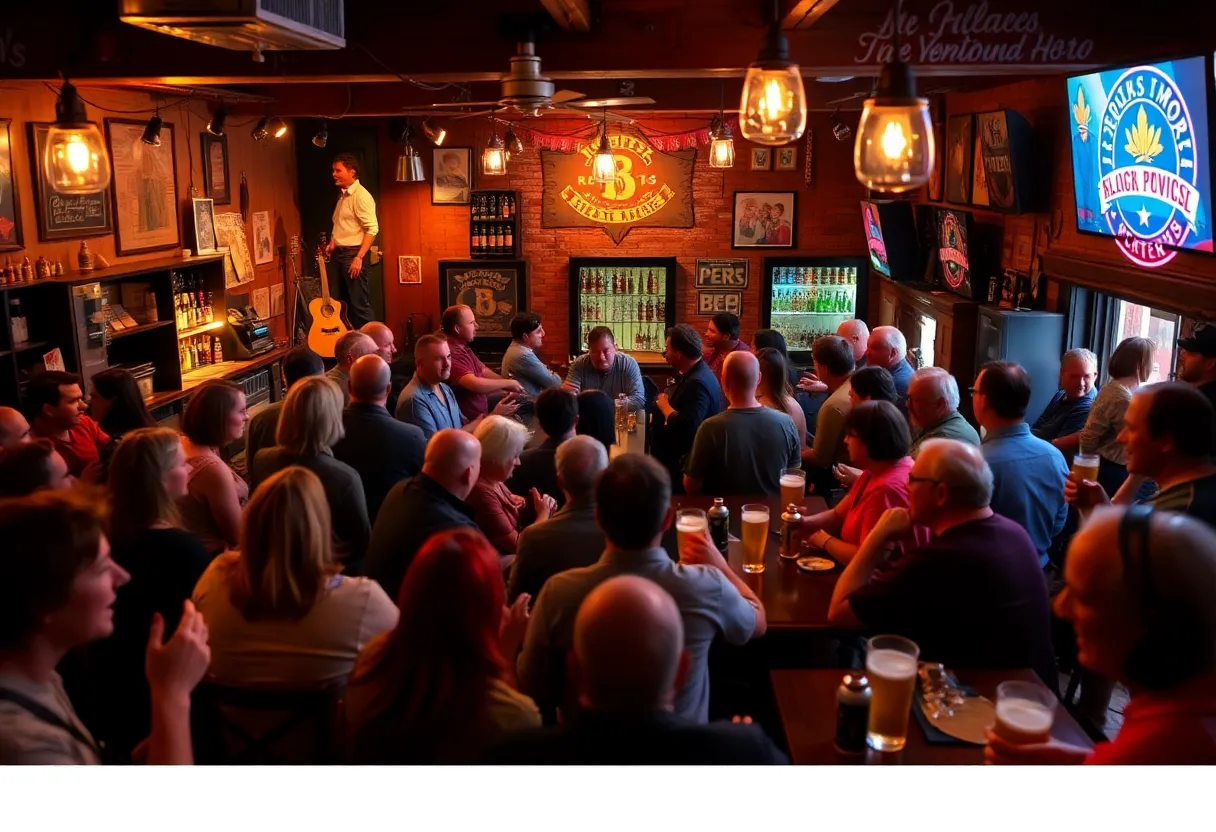 Bar patrons enjoying live music and craft beers at Brownie's Bar.
