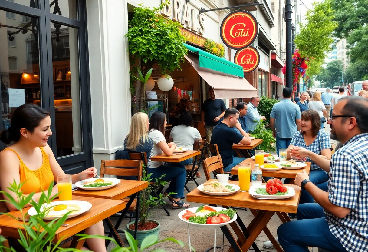 Outdoor dining scene at Brunch Haven with patrons enjoying brunch