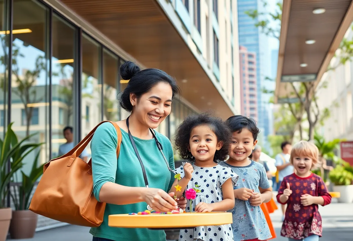 Children and caregivers in a child care facility in Louisville