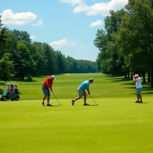 Golfers participating in the ChipIn charity event at a Louisville golf course