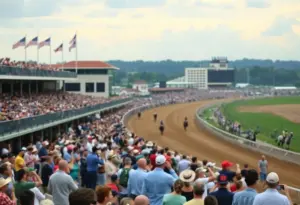 Crowd enjoying a live horse race at Churchill Downs