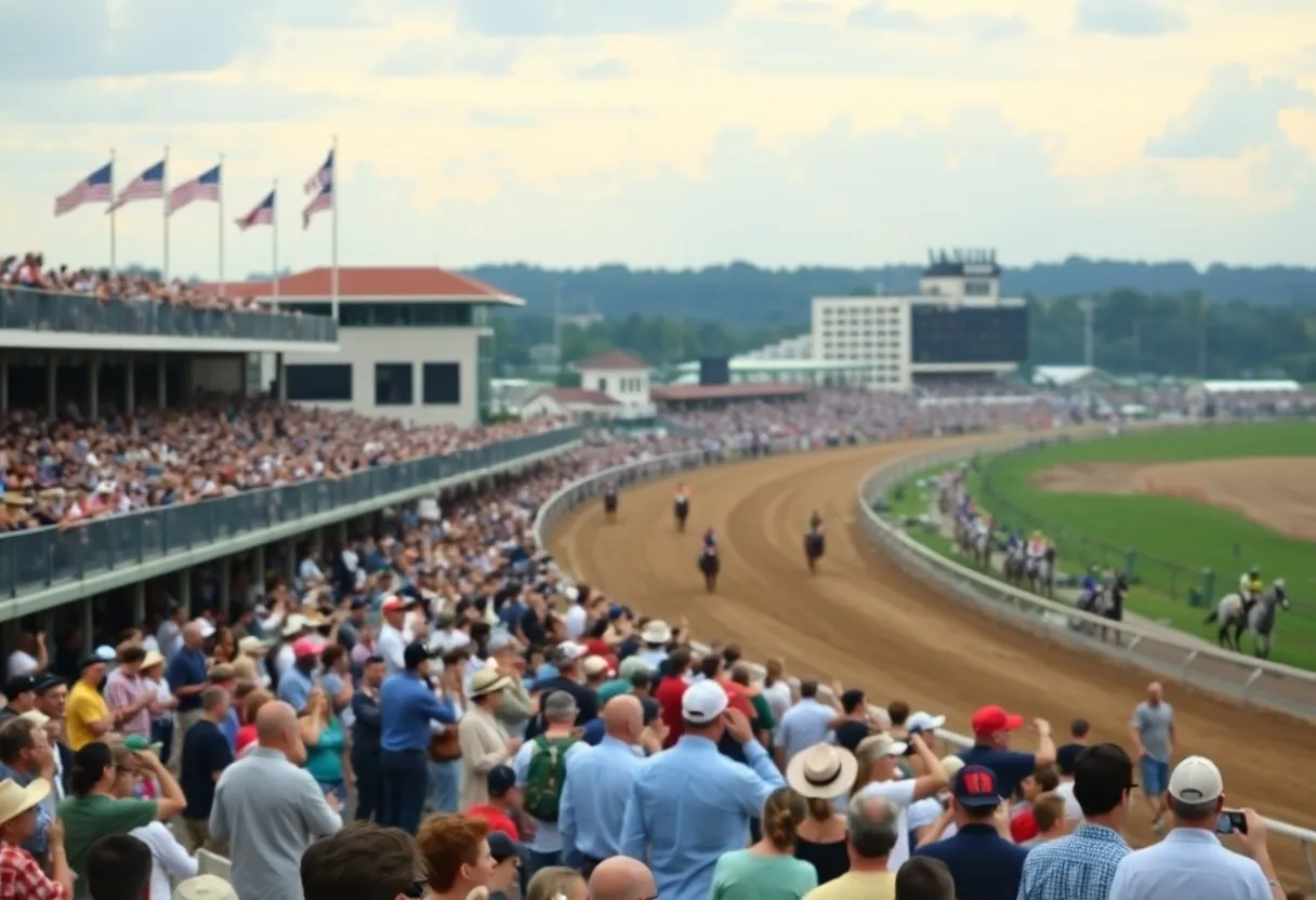 Crowd enjoying a live horse race at Churchill Downs