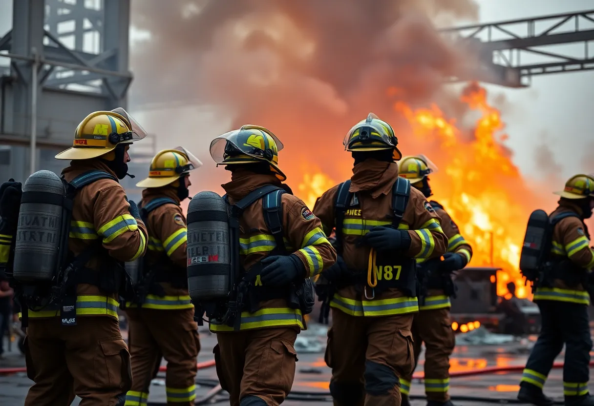 Firefighters in updated protective gear responding to an emergency situation