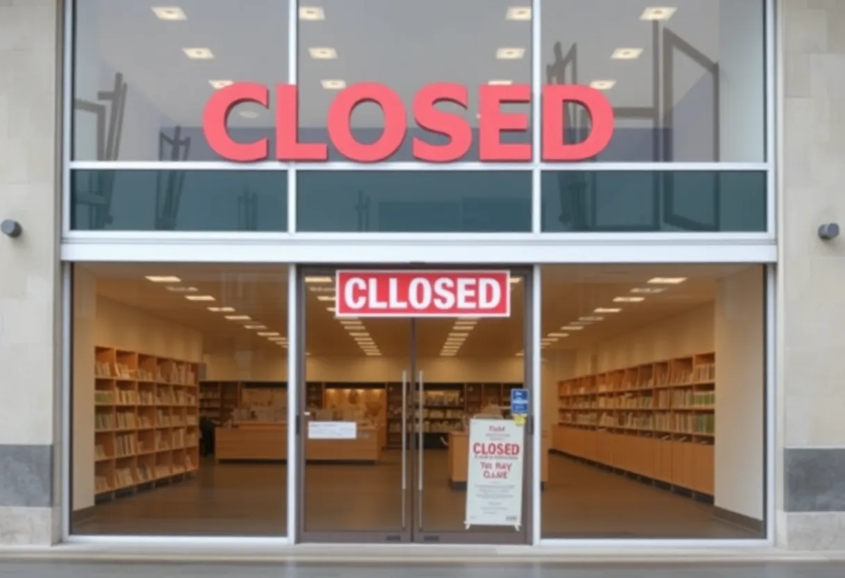 Front view of the closed Sears store at Jefferson Mall