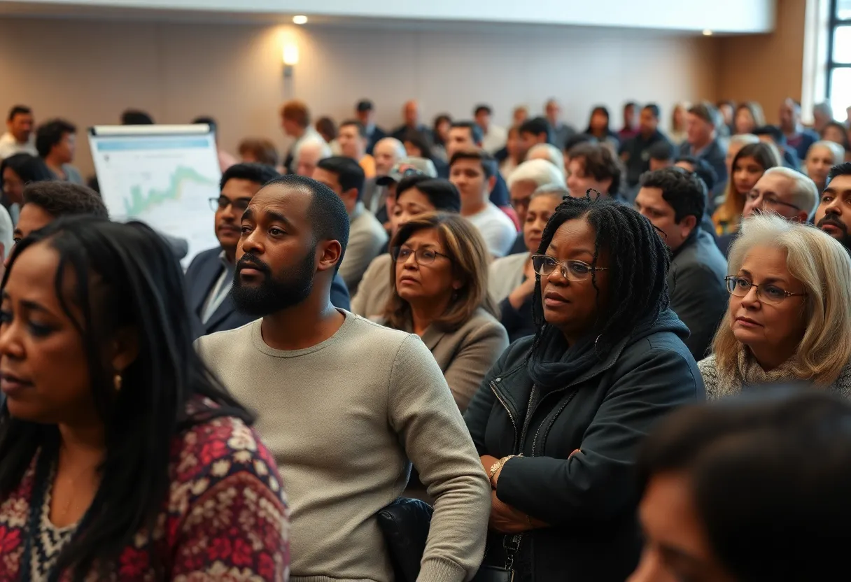 Residents discussing I-65 corridor expansion concerns at a town hall meeting
