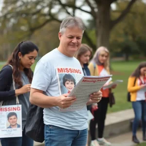 Volunteers actively searching for a missing child in the community.