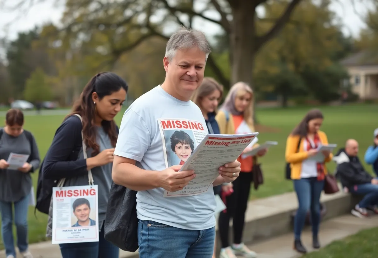 Volunteers actively searching for a missing child in the community.