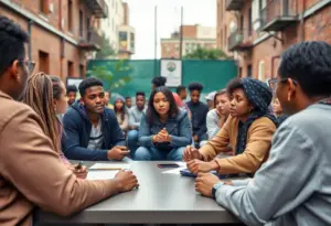 Community leaders discussing youth safety in Louisville's West End