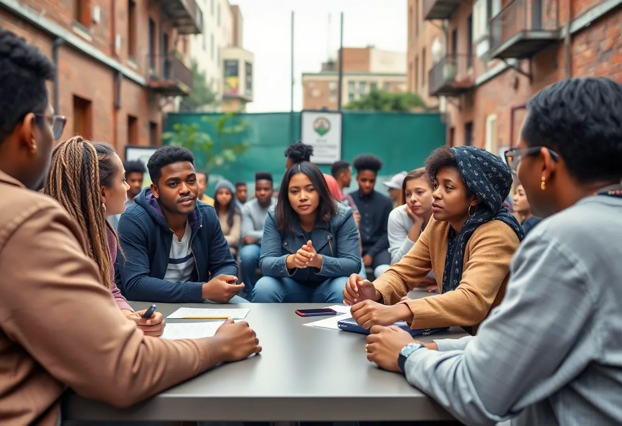 Community leaders discussing youth safety in Louisville's West End