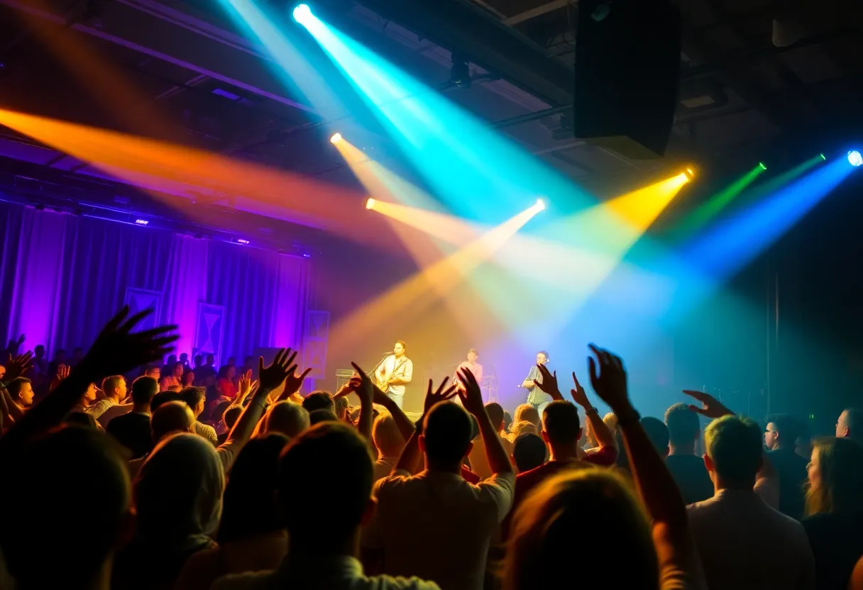 Concert performance of CorMae's Hot Damn! Tour in Louisville with a captivated audience