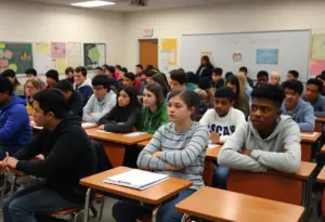 A classroom overflowing with students in Louisville, depicting the overcrowding issue.