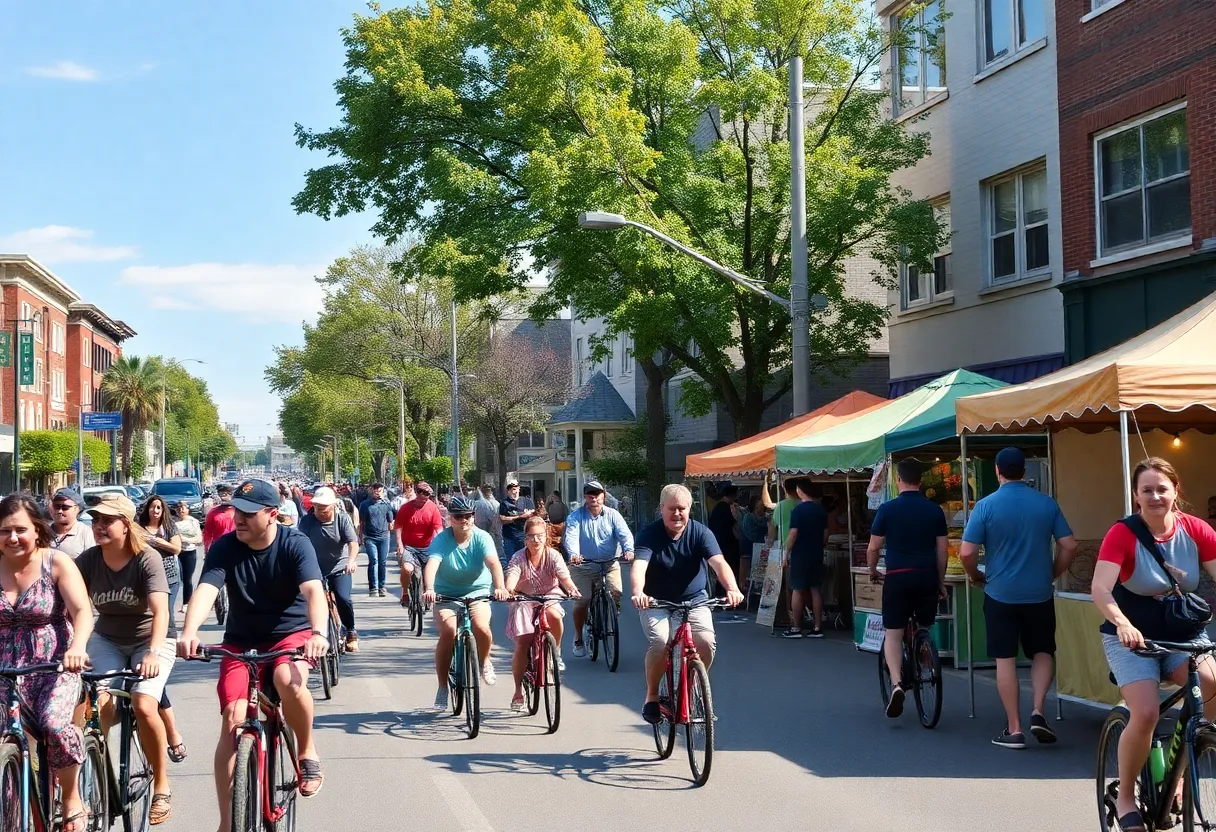 CycLOUvia event with participants biking and walking on Bardstown Road