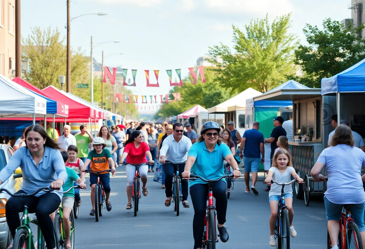 Families enjoying the CycLOUvia street festival in Louisville