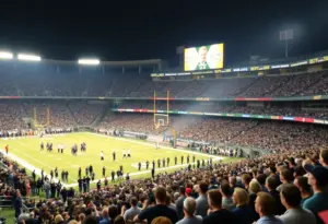 College football halftime tribute honoring Darrell Griffith with fans cheering