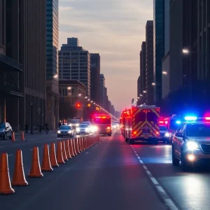 Scene of a motorcycle crash in downtown Louisville
