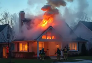 Firefighters responding to a house fire in East Louisville