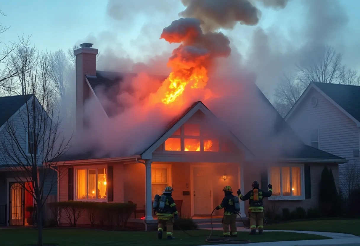 Firefighters responding to a house fire in East Louisville