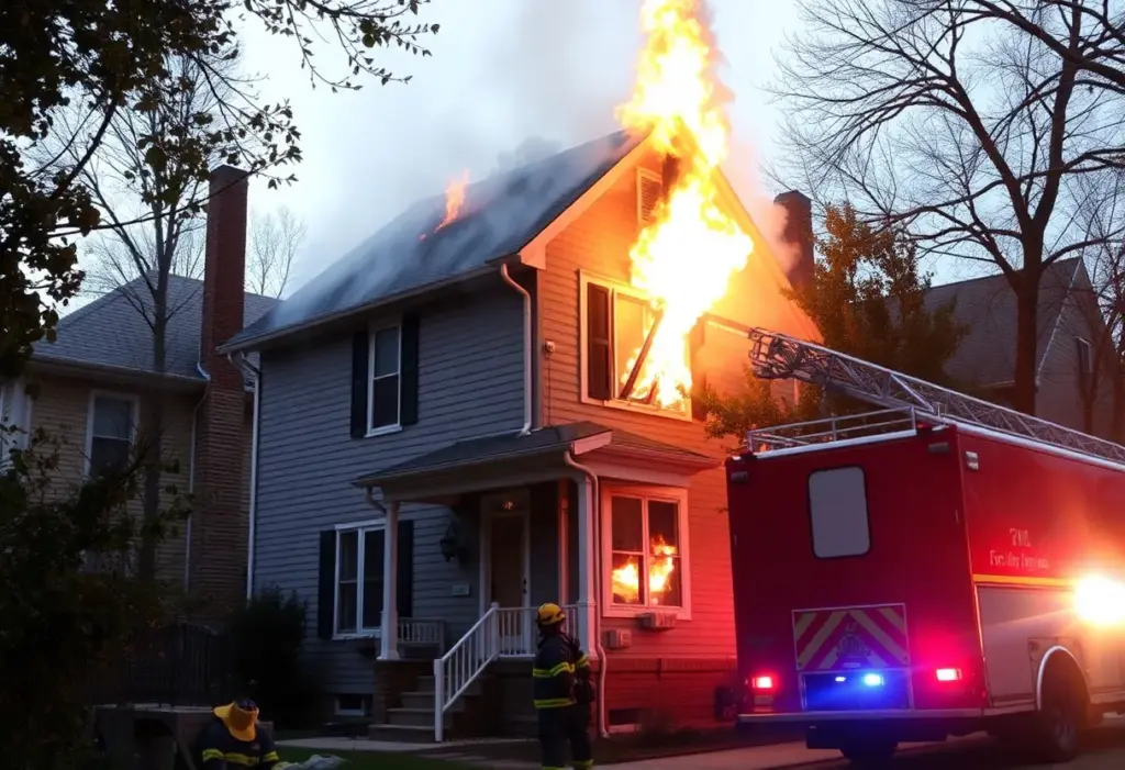Firefighters responding to a house fire in East Louisville