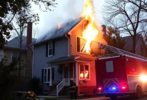 Firefighters responding to a house fire in East Louisville