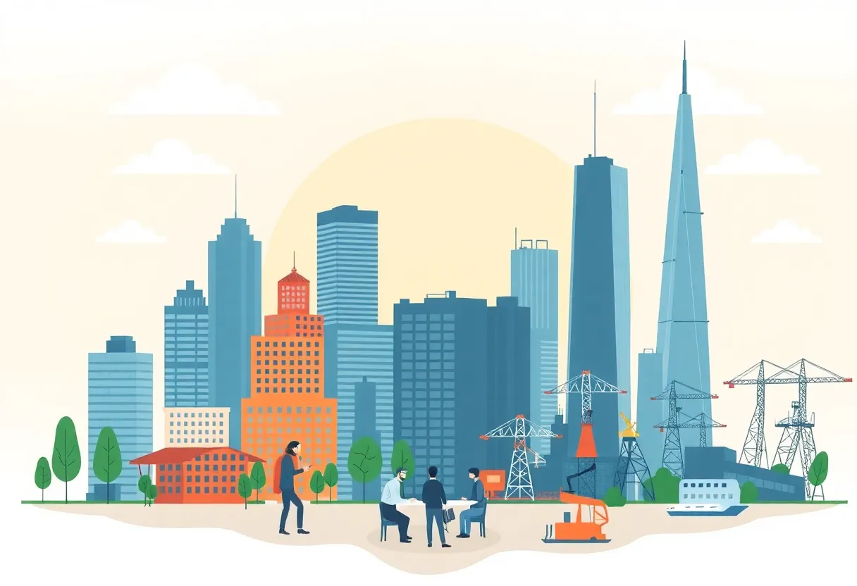 Illustration showing collaboration between cities for economic development.