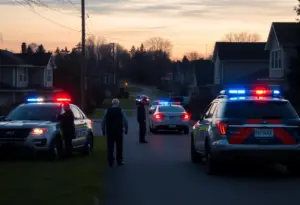 Police and community members searching in a suburban area