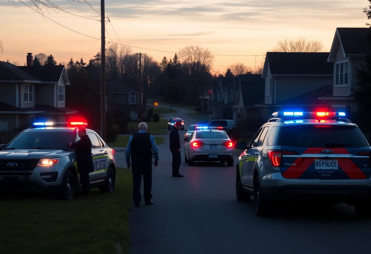 Police and community members searching in a suburban area