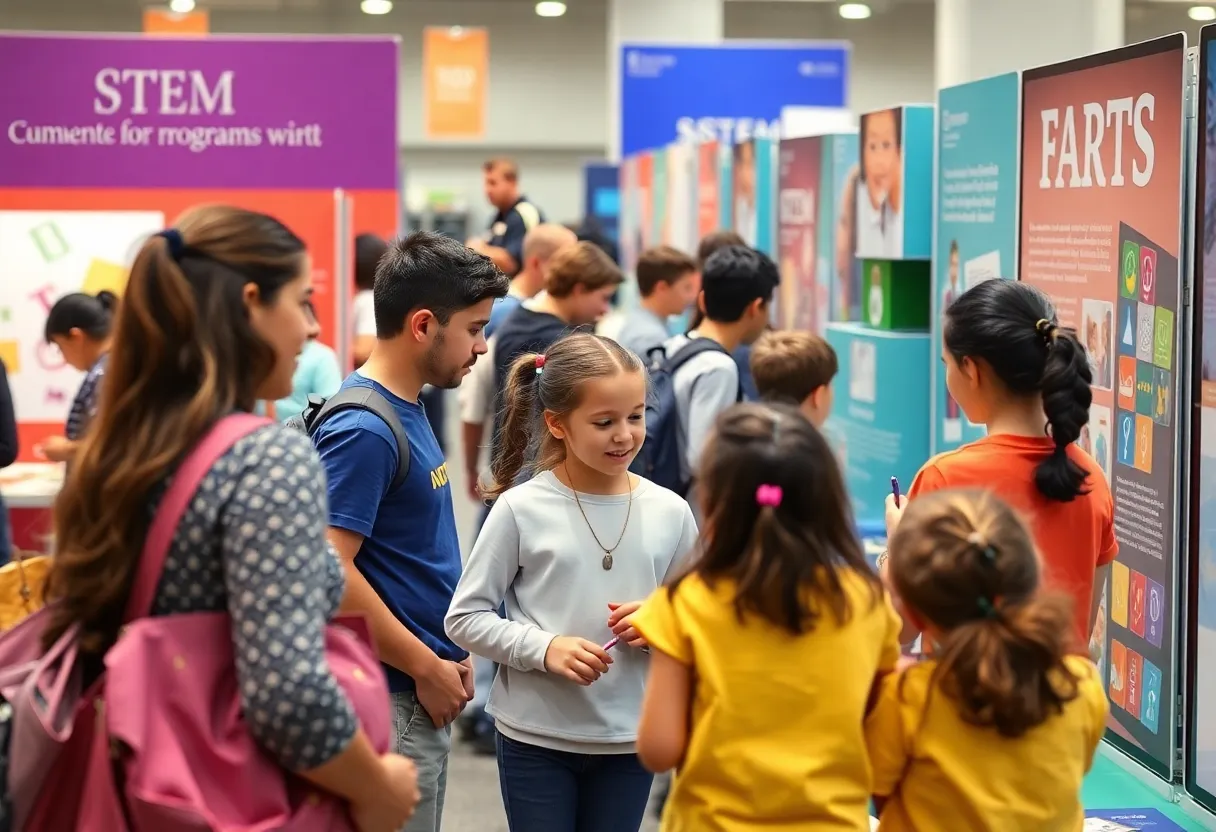 Families exploring booths at the JCPS Showcase of Schools