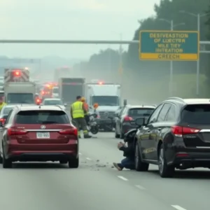 Emergency responders attending to a vehicular accident scene on Dixie Highway.