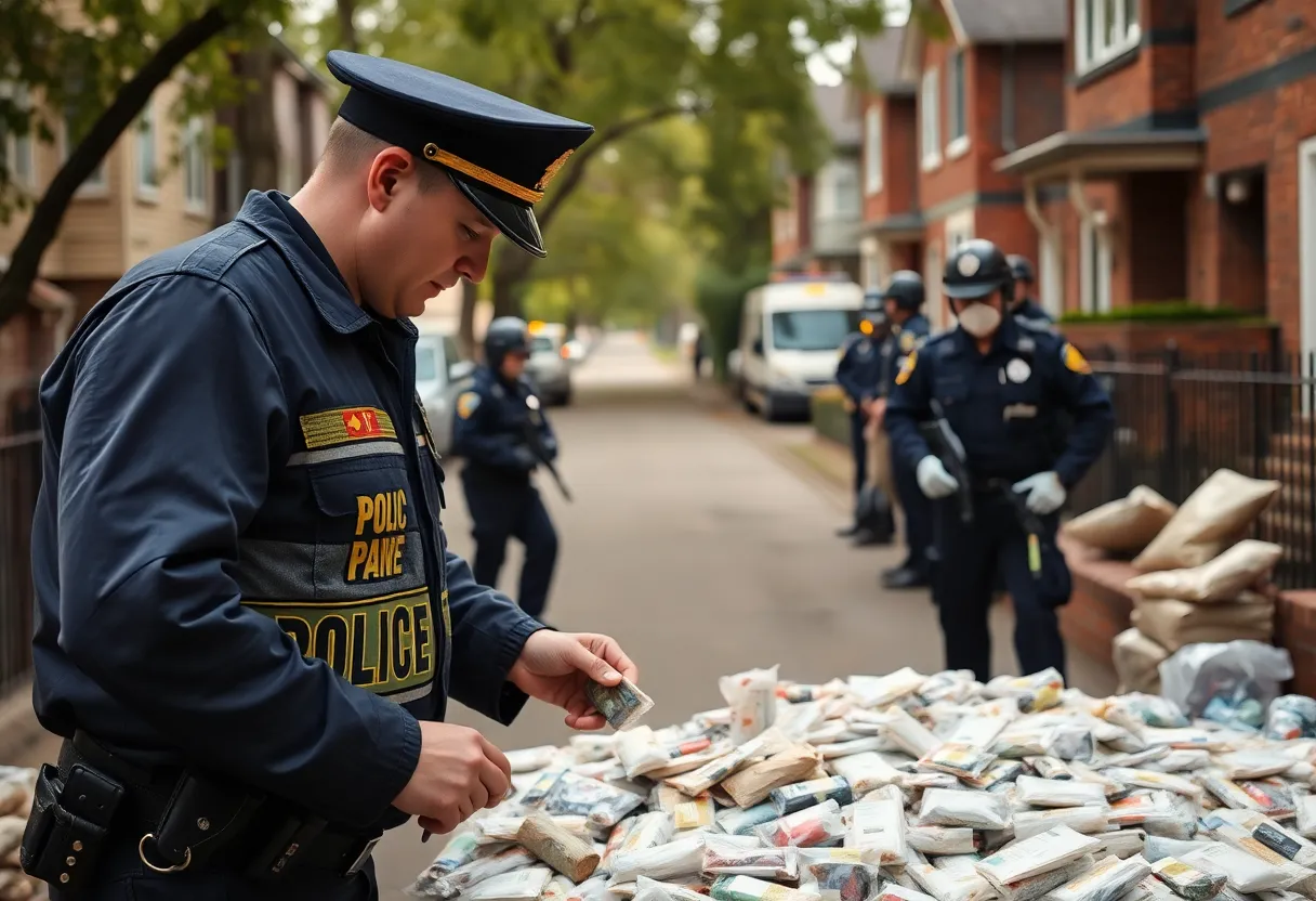 Police officers during a drug seizure operation in Louisville