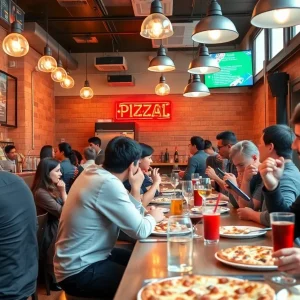 Customers enjoying pizza at Fire Oven Pizza without alcohol