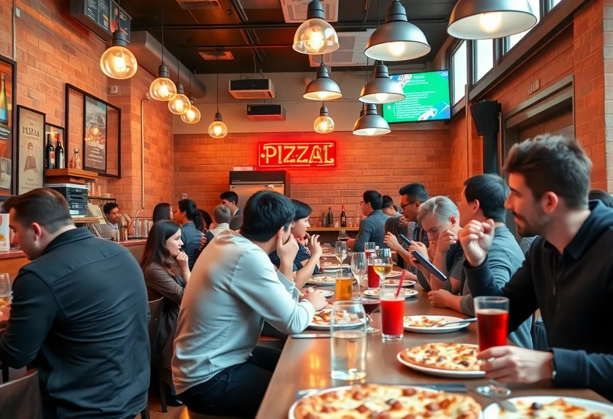 Customers enjoying pizza at Fire Oven Pizza without alcohol