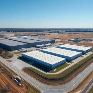 Aerial view of Ford's new manufacturing site for electric vehicles in Louisville, Kentucky.