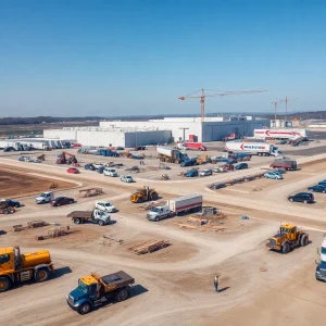 Aerial view of the Kentucky Truck Plant and adjacent industrial land for Ford expansion