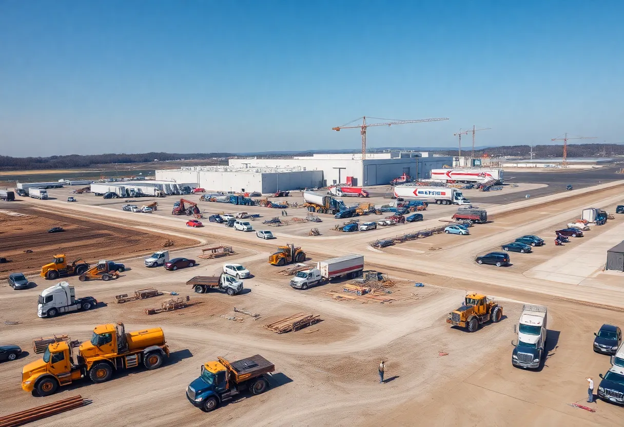 Aerial view of Ford truck plant expansion in Louisville