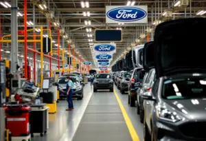 Ford Kentucky Truck Plant assembly line showing vehicles being manufactured.