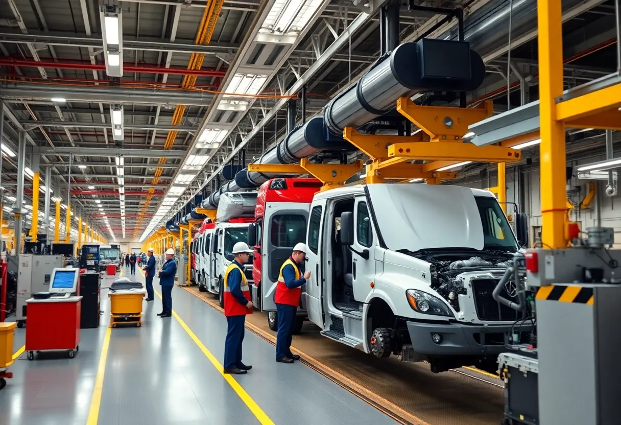 Assembly line at Ford's Kentucky Truck Plant with workers and advanced technology.
